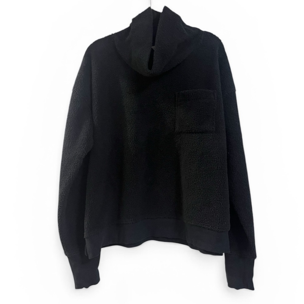 Vineyard Vines Black Fleece Sherpa Cowl Neck Mock Neck Boxy Pullover Sweatshirt